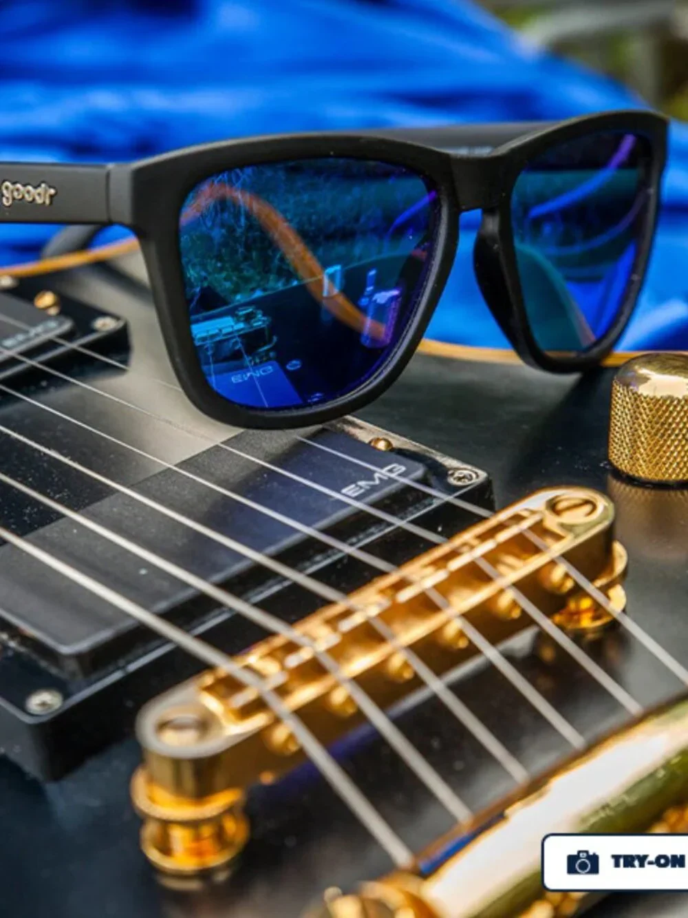 Goodr Mick and Keith’s Midnight Ramble Black Polarized Blue Mirror Sunglasses